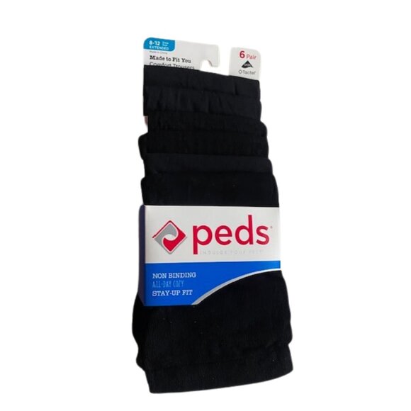 PEDS 12 Pair Non Binding Black Trouser Socks, Stay-Up Fit, Extended Size 8-12 - Picture 10 of 10